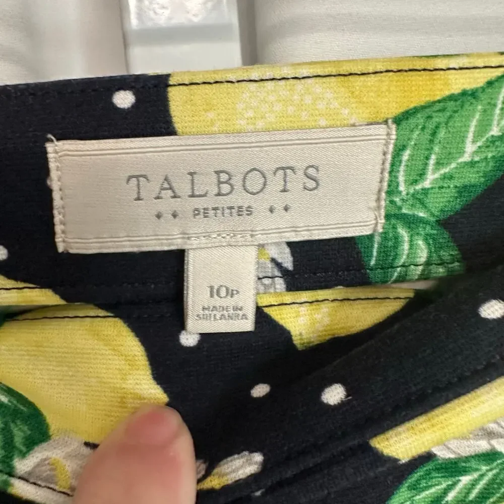Talbots Navy Lemon Print Straight‎ Stretch Knit Skirt 10P Classic Summer Staple